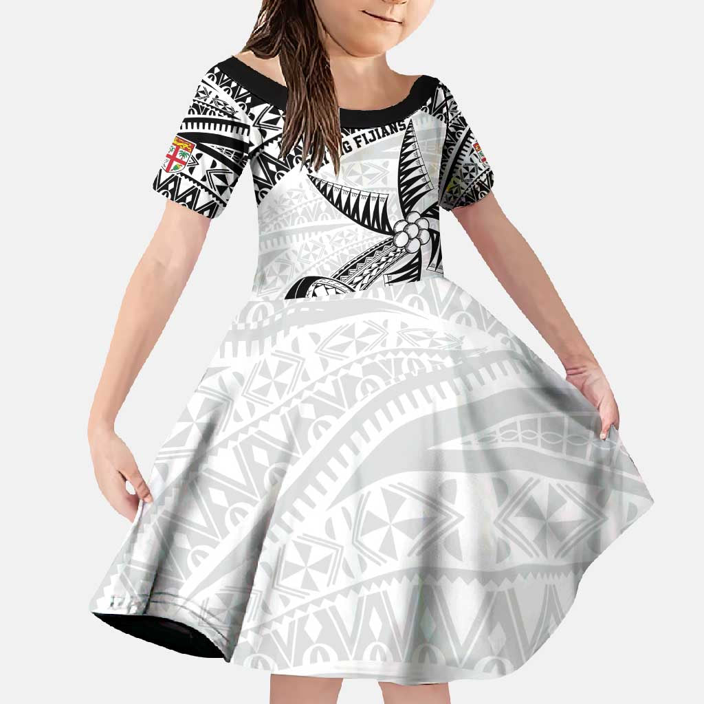 Custom Fiji Rugby Pacific Family Matching Long Sleeve Bodycon Dress and Hawaiian Shirt Polynesian Palm Tattoo LT9 Daughter's Dress White - Polynesian Pride