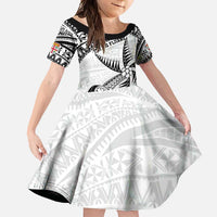 Custom Fiji Rugby Pacific Family Matching Long Sleeve Bodycon Dress and Hawaiian Shirt Polynesian Palm Tattoo LT9 Daughter's Dress White - Polynesian Pride