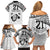 Custom Fiji Rugby Pacific Family Matching Off Shoulder Short Dress and Hawaiian Shirt Polynesian Palm Tattoo