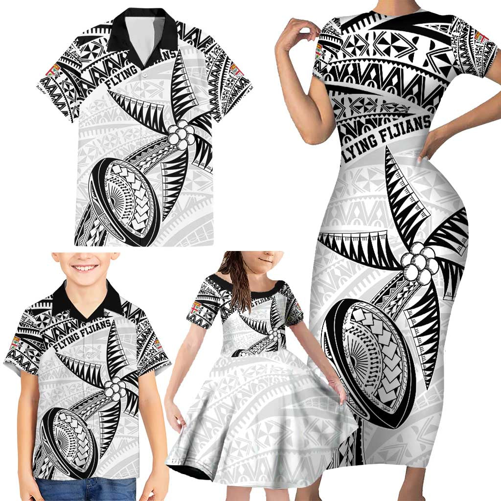 Custom Fiji Rugby Pacific Family Matching Short Sleeve Bodycon Dress and Hawaiian Shirt Polynesian Palm Tattoo