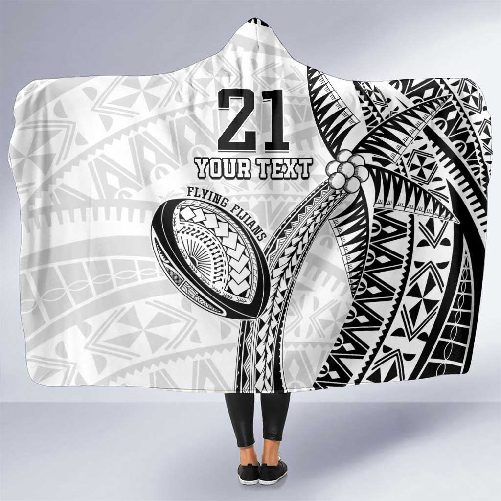 Custom Fiji Rugby Pacific Hooded Blanket Polynesian Palm Tattoo LT9 One Size White - Polynesian Pride