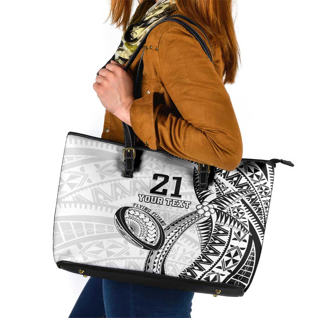 Custom Fiji Rugby Pacific Leather Tote Bag Polynesian Palm Tattoo LT9 White - Polynesian Pride