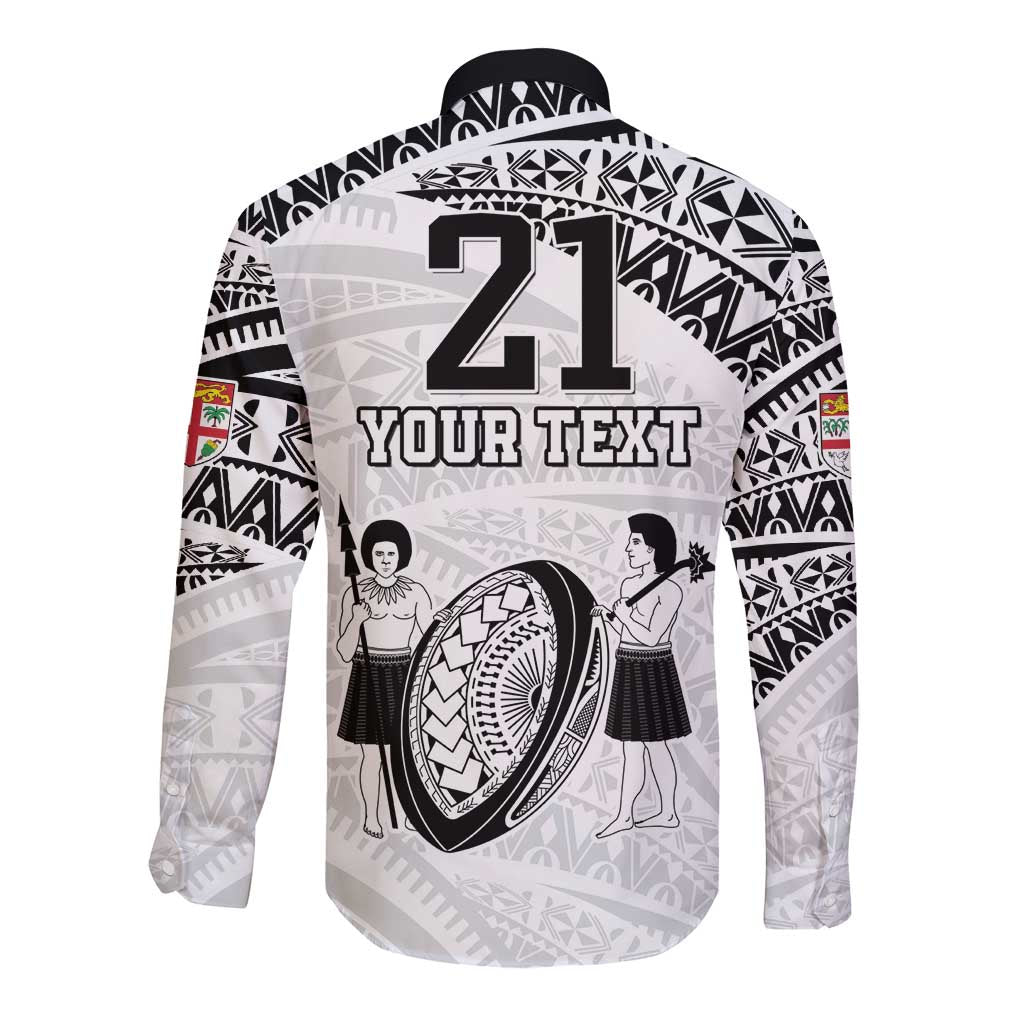 Custom Fiji Rugby Pacific Long Sleeve Button Shirt Polynesian Palm Tattoo