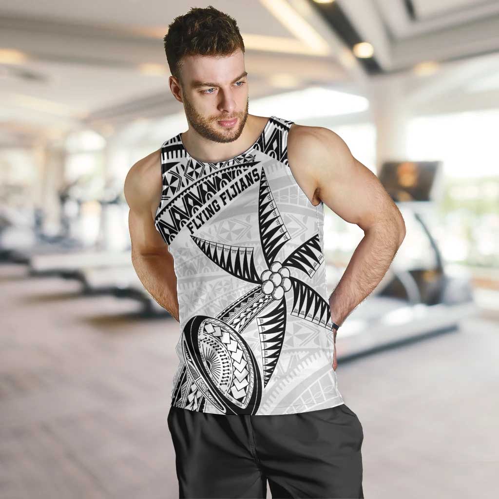 Custom Fiji Rugby Pacific Men Tank Top Polynesian Palm Tattoo LT9 White - Polynesian Pride