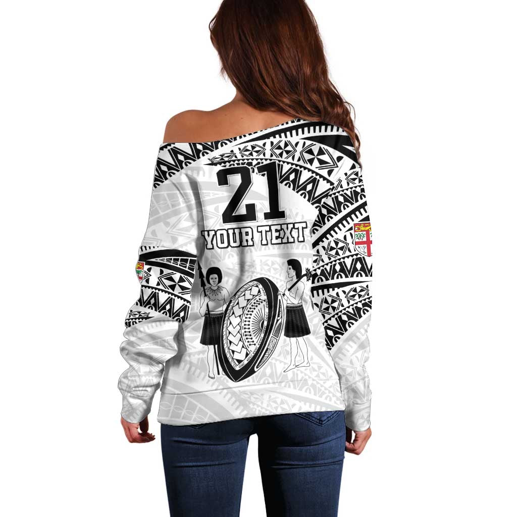 Custom Fiji Rugby Pacific Off Shoulder Sweater Polynesian Palm Tattoo