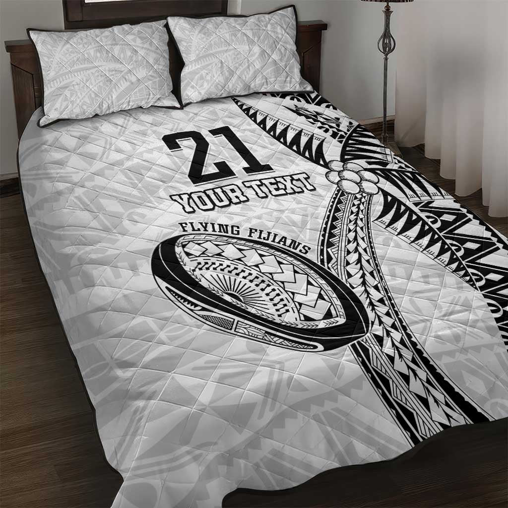 Custom Fiji Rugby Pacific Quilt Bed Set Polynesian Palm Tattoo LT9 White - Polynesian Pride