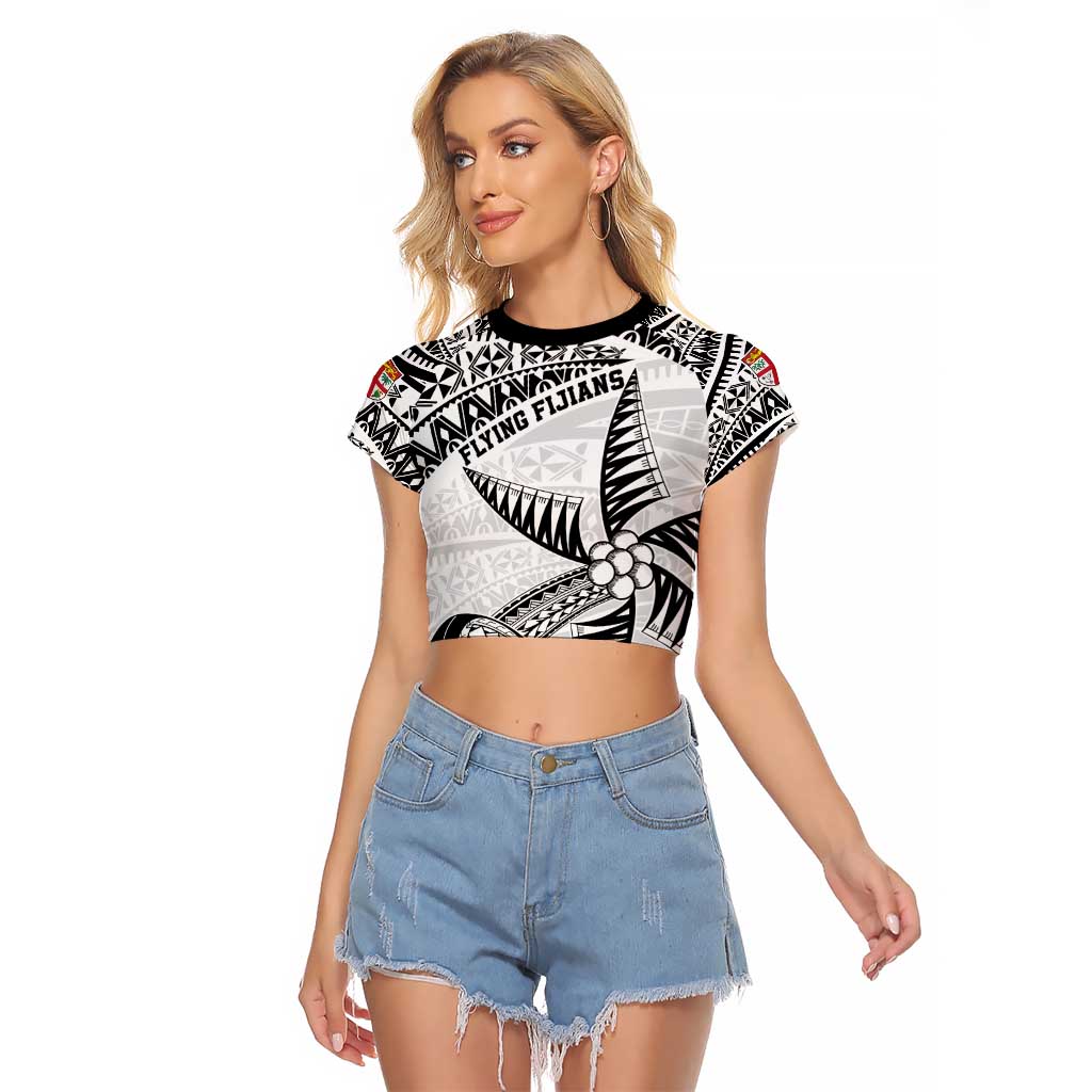 Custom Fiji Rugby Pacific Raglan Cropped T Shirt Polynesian Palm Tattoo LT9 Female White - Polynesian Pride