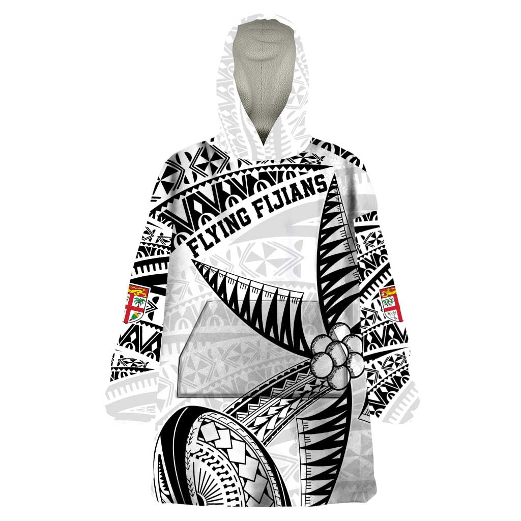 Custom Fiji Rugby Pacific Wearable Blanket Hoodie Polynesian Palm Tattoo LT9 One Size White - Polynesian Pride