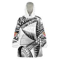 Custom Fiji Rugby Pacific Wearable Blanket Hoodie Polynesian Palm Tattoo LT9 One Size White - Polynesian Pride