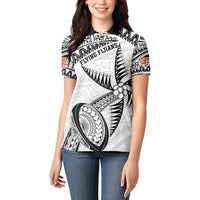 Custom Fiji Rugby Pacific Women Polo Shirt Polynesian Palm Tattoo