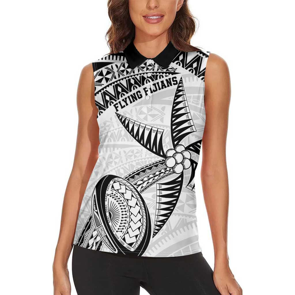Custom Fiji Rugby Pacific Women Sleeveless Polo Shirt Polynesian Palm Tattoo