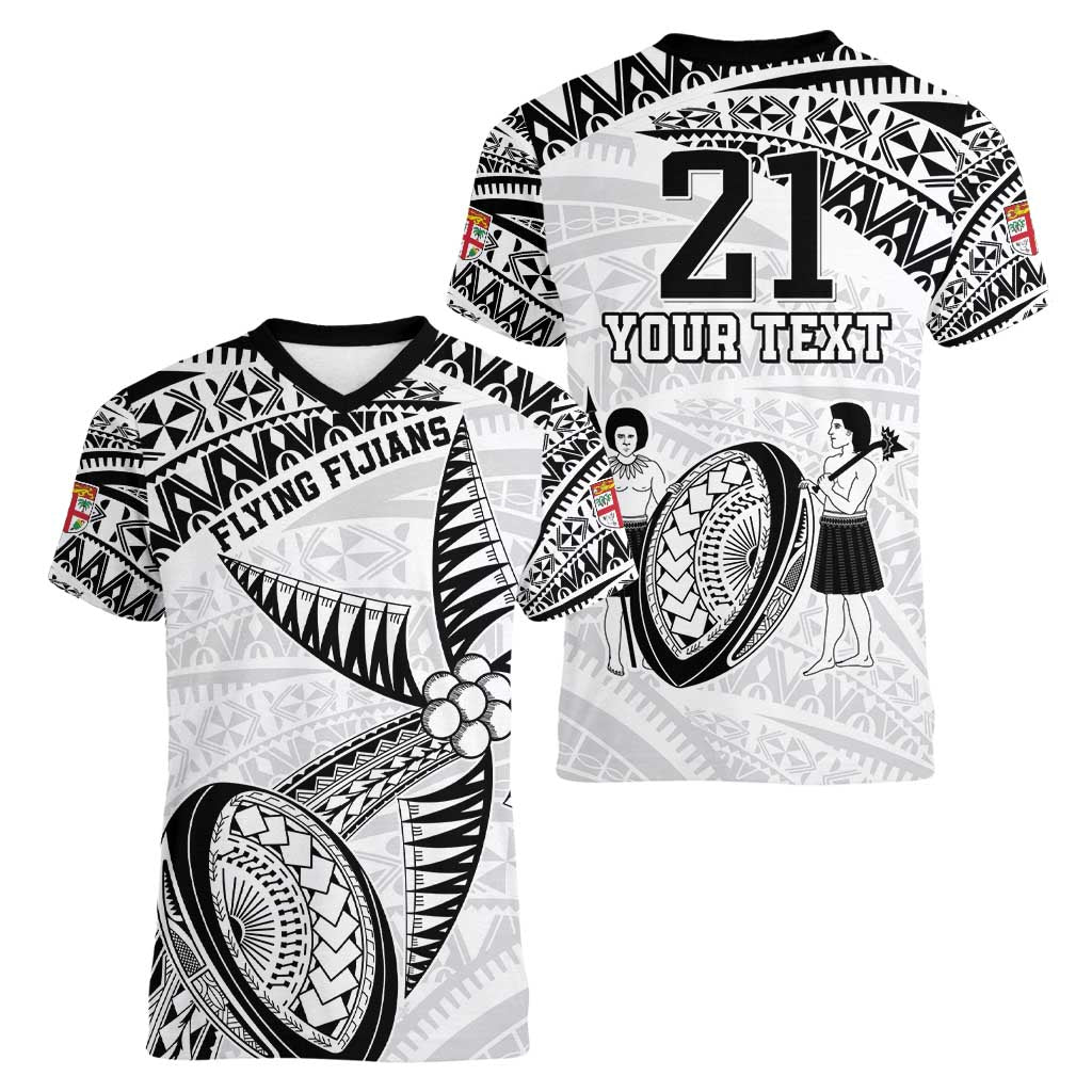 Custom Fiji Rugby Pacific Women V-Neck T-Shirt Polynesian Palm Tattoo