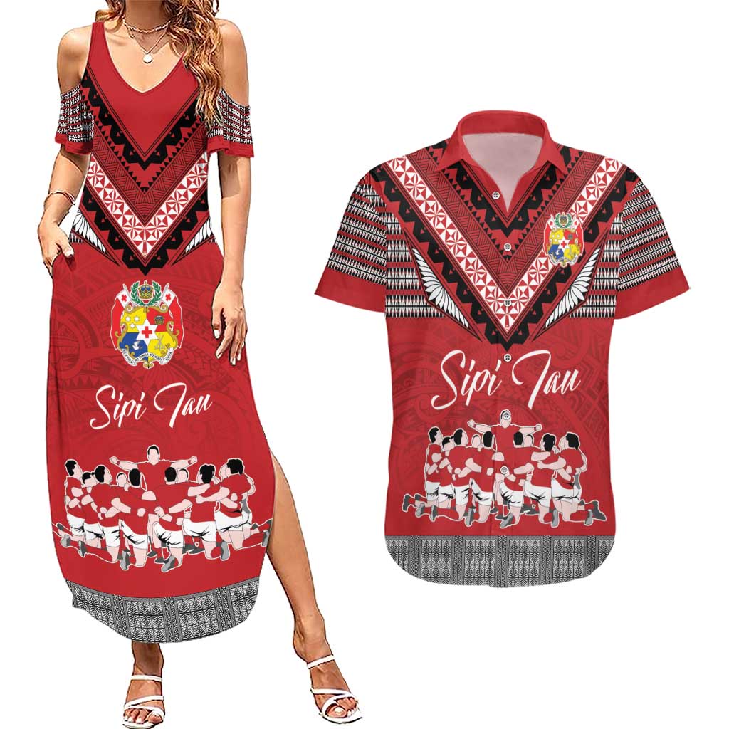 Personalised Tonga Rugby Pacific Couples Matching Summer Maxi Dress and Hawaiian Shirt Ikale Tahi Sipi Tau