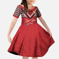 Personalised Tonga Rugby Pacific Family Matching Puletasi and Hawaiian Shirt Ikale Tahi Sipi Tau LT9 Daughter's Dress Red - Polynesian Pride