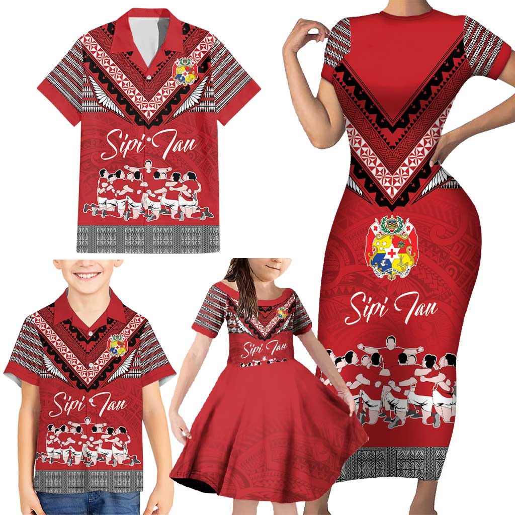 Personalised Tonga Rugby Pacific Family Matching Short Sleeve Bodycon Dress and Hawaiian Shirt Ikale Tahi Sipi Tau