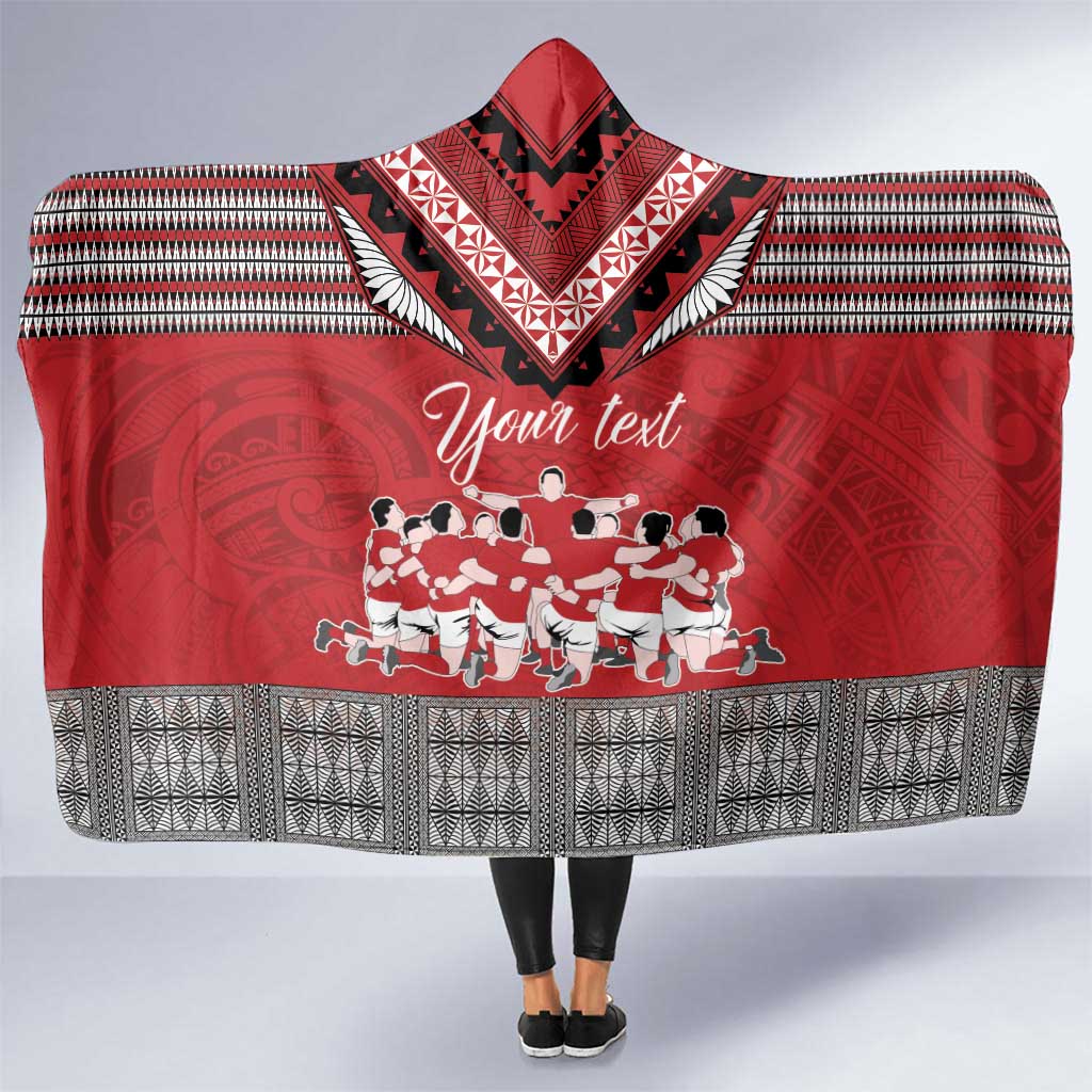 Personalised Tonga Rugby Pacific Hooded Blanket Ikale Tahi Sipi Tau LT9 One Size Red - Polynesian Pride
