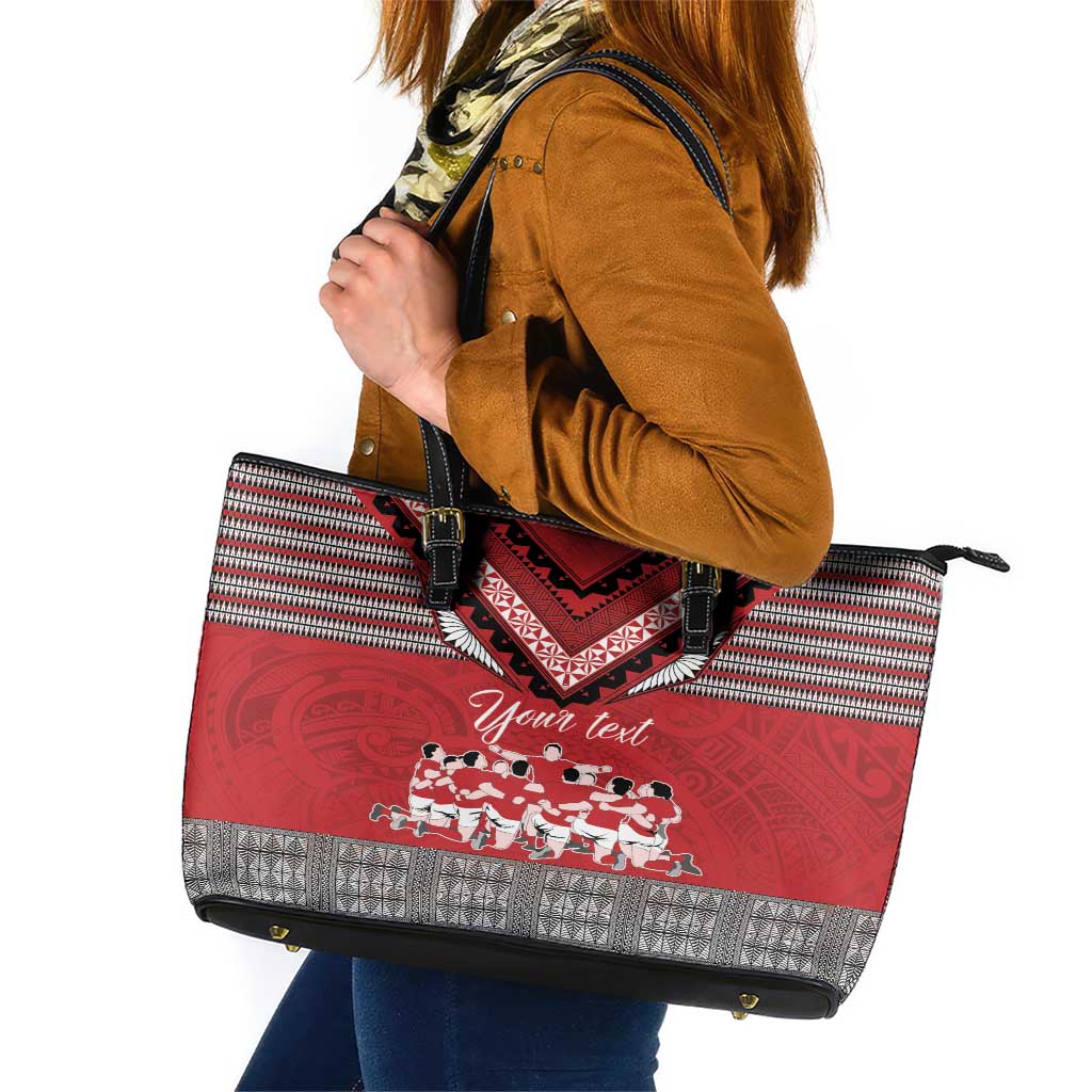 Personalised Tonga Rugby Pacific Leather Tote Bag Ikale Tahi Sipi Tau LT9 Red - Polynesian Pride