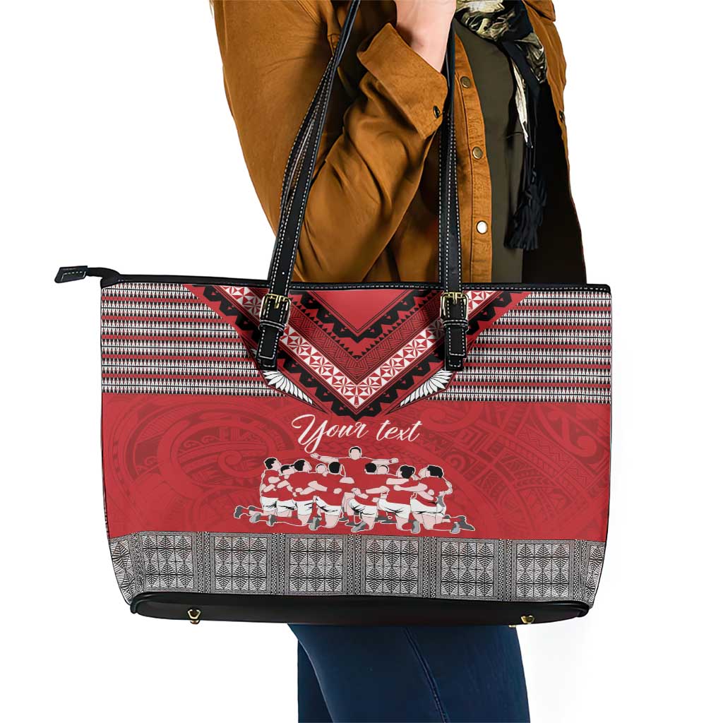 Personalised Tonga Rugby Pacific Leather Tote Bag Ikale Tahi Sipi Tau LT9 - Polynesian Pride