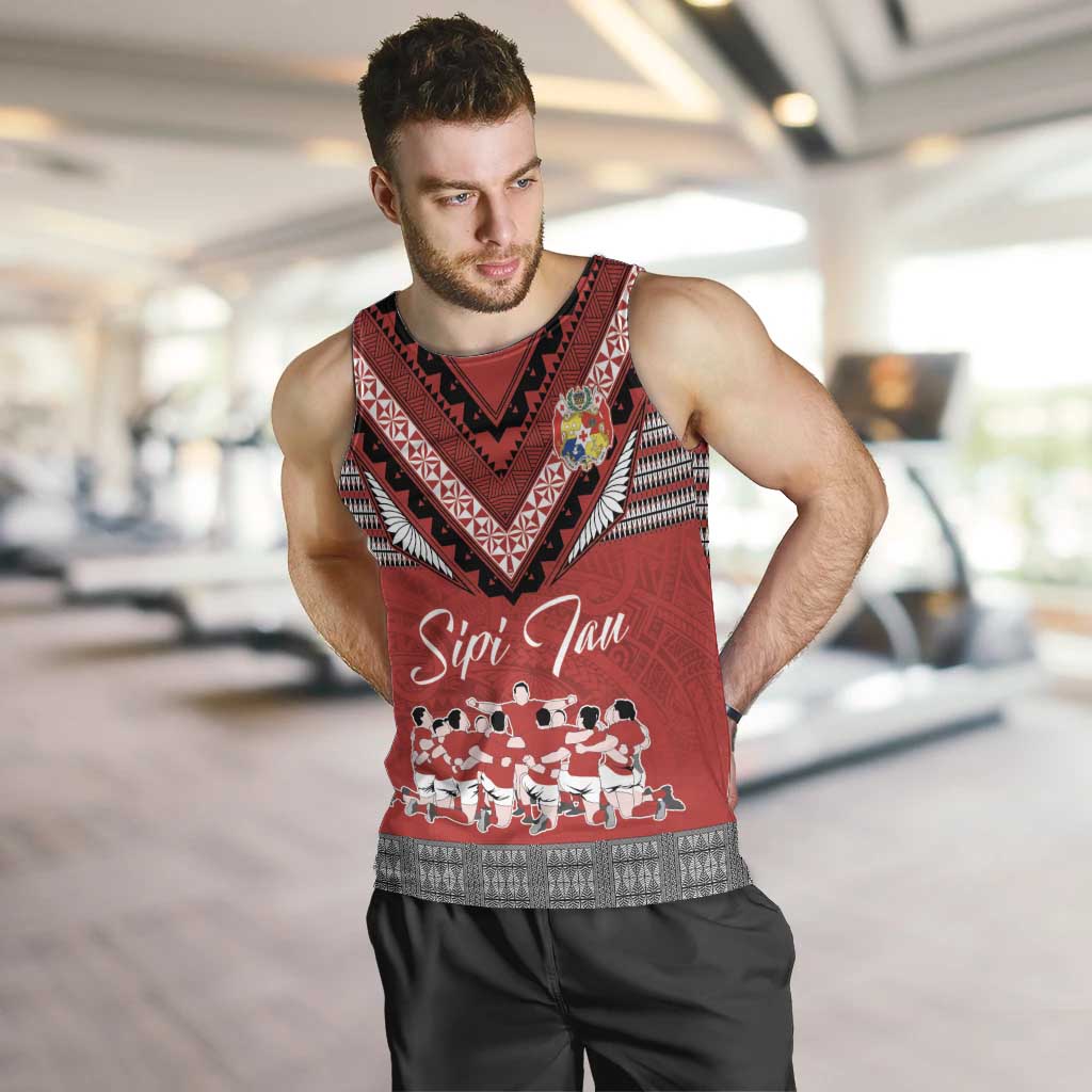 Personalised Tonga Rugby Pacific Men Tank Top Ikale Tahi Sipi Tau LT9 Red - Polynesian Pride