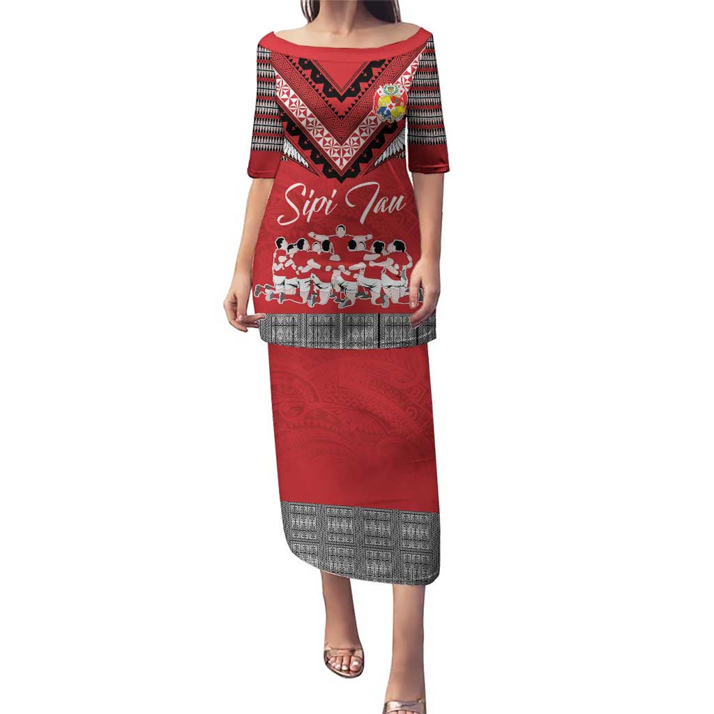 Personalised Tonga Rugby Pacific Puletasi Ikale Tahi Sipi Tau LT9 Long Dress Red - Polynesian Pride