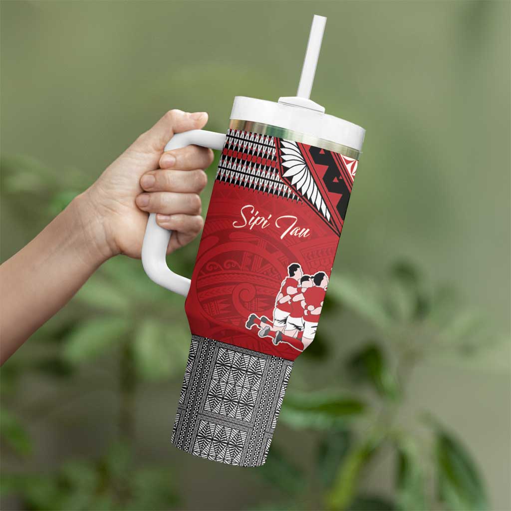 Personalised Tonga Rugby Pacific Tumbler With Handle Ikale Tahi Sipi Tau LT9 - Polynesian Pride