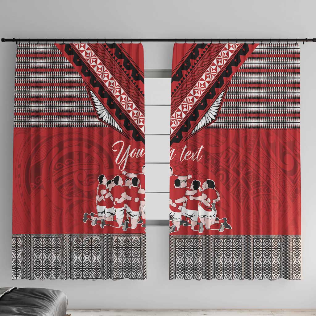 Personalised Tonga Rugby Pacific Window Curtain Ikale Tahi Sipi Tau LT9 With Hooks Red - Polynesian Pride