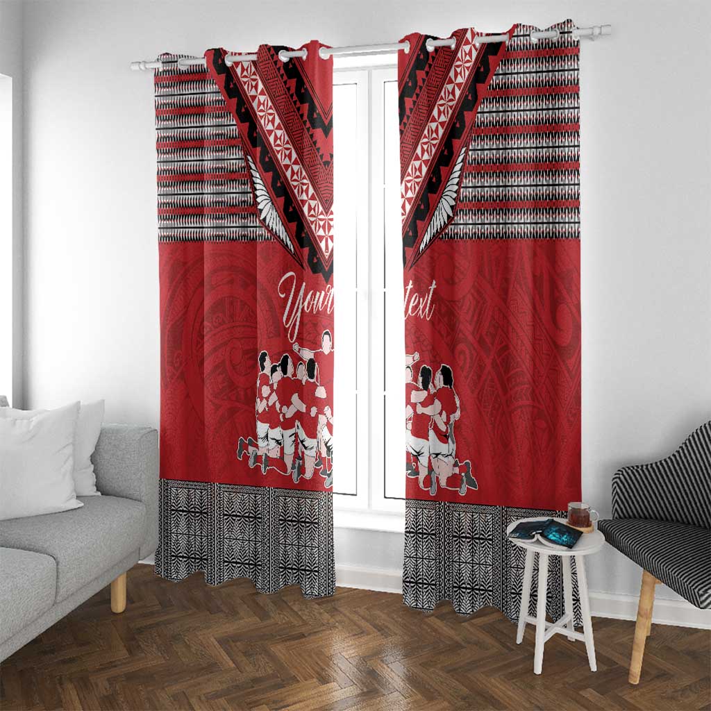 Personalised Tonga Rugby Pacific Window Curtain Ikale Tahi Sipi Tau LT9 With Grommets Red - Polynesian Pride