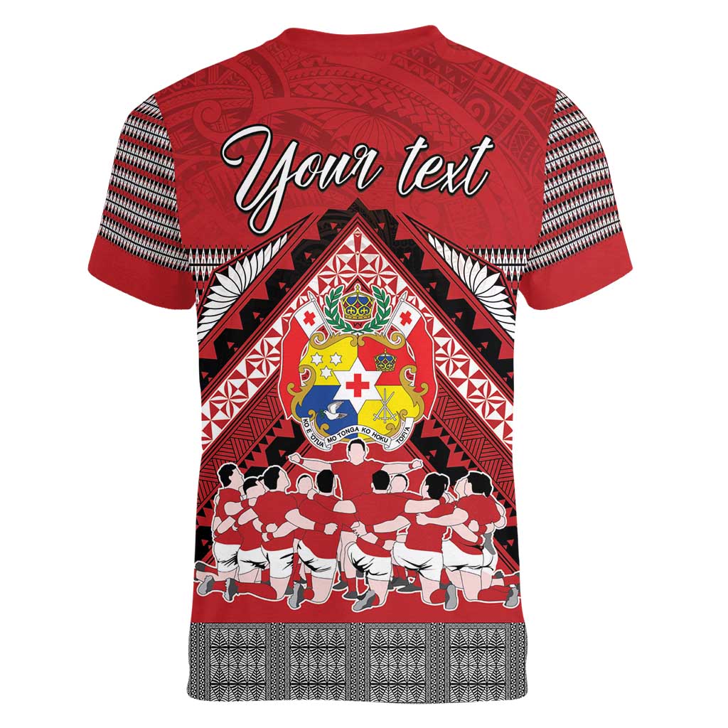Personalised Tonga Rugby Pacific Women V-Neck T-Shirt Ikale Tahi Sipi Tau LT9 - Polynesian Pride