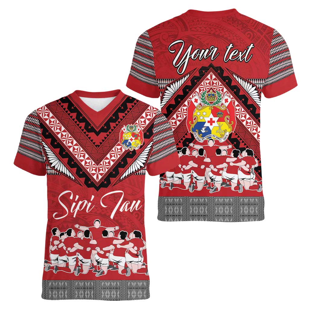 Personalised Tonga Rugby Pacific Women V-Neck T-Shirt Ikale Tahi Sipi Tau LT9 - Polynesian Pride