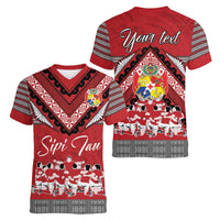 Personalised Tonga Rugby Pacific Women V-Neck T-Shirt Ikale Tahi Sipi Tau LT9 - Polynesian Pride