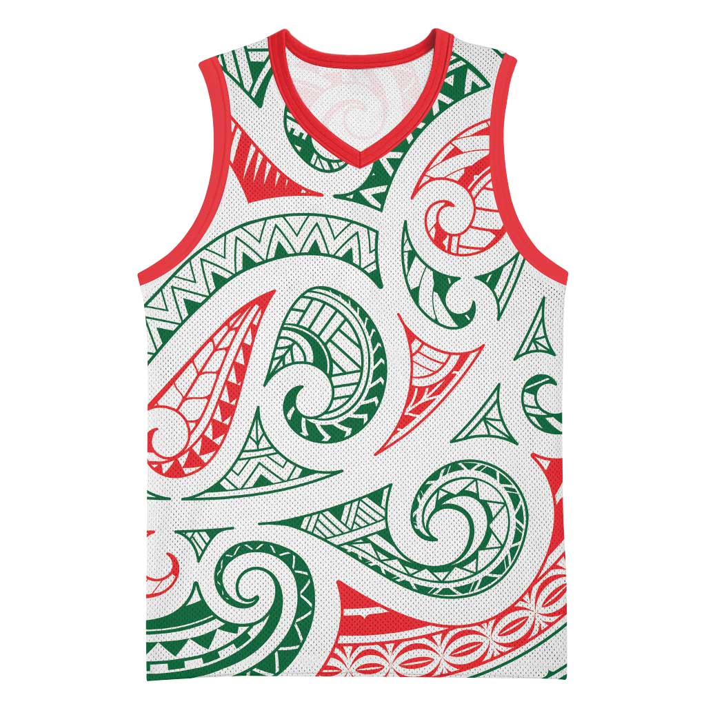 New Zealand Kowhaiwhai Christmas Basketball Jersey Traditional Maori Koru Pattern - Polynesian Pride