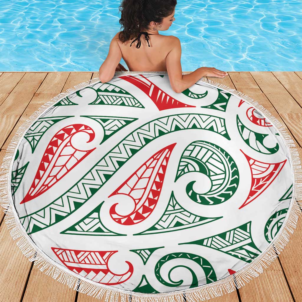 New Zealand Kowhaiwhai Christmas Beach Blanket Traditional Maori Koru Pattern - Polynesian Pride