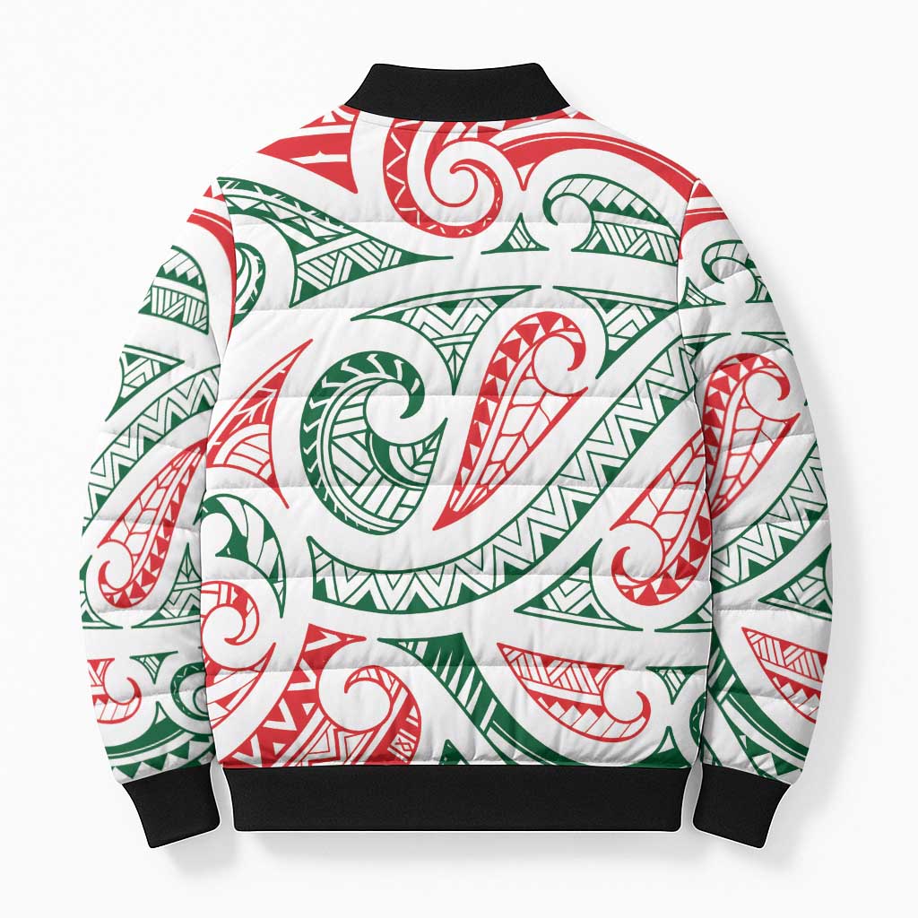 New Zealand Kowhaiwhai Christmas Bomber Puffer Jacket Traditional Maori Koru Pattern - Polynesian Pride