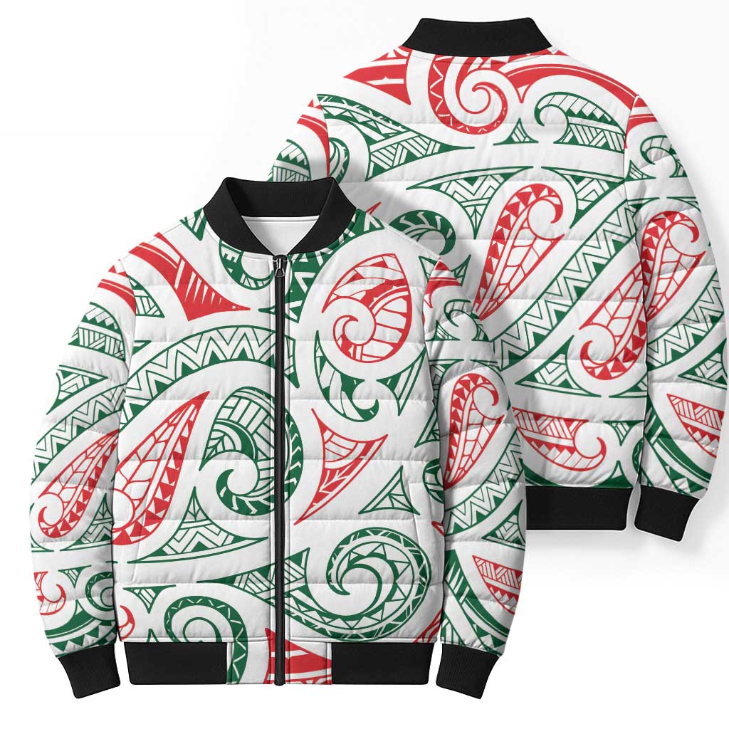 New Zealand Kowhaiwhai Christmas Bomber Puffer Jacket Traditional Maori Koru Pattern - Polynesian Pride