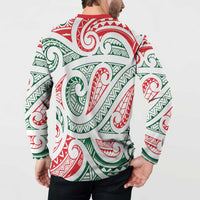 New Zealand Kowhaiwhai Christmas Button Sweatshirt Traditional Maori Koru Pattern - Polynesian Pride