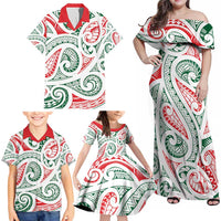 New Zealand Kowhaiwhai Christmas Family Matching Off Shoulder Maxi Dress and Hawaiian Shirt Traditional Maori Koru Pattern - Polynesian Pride