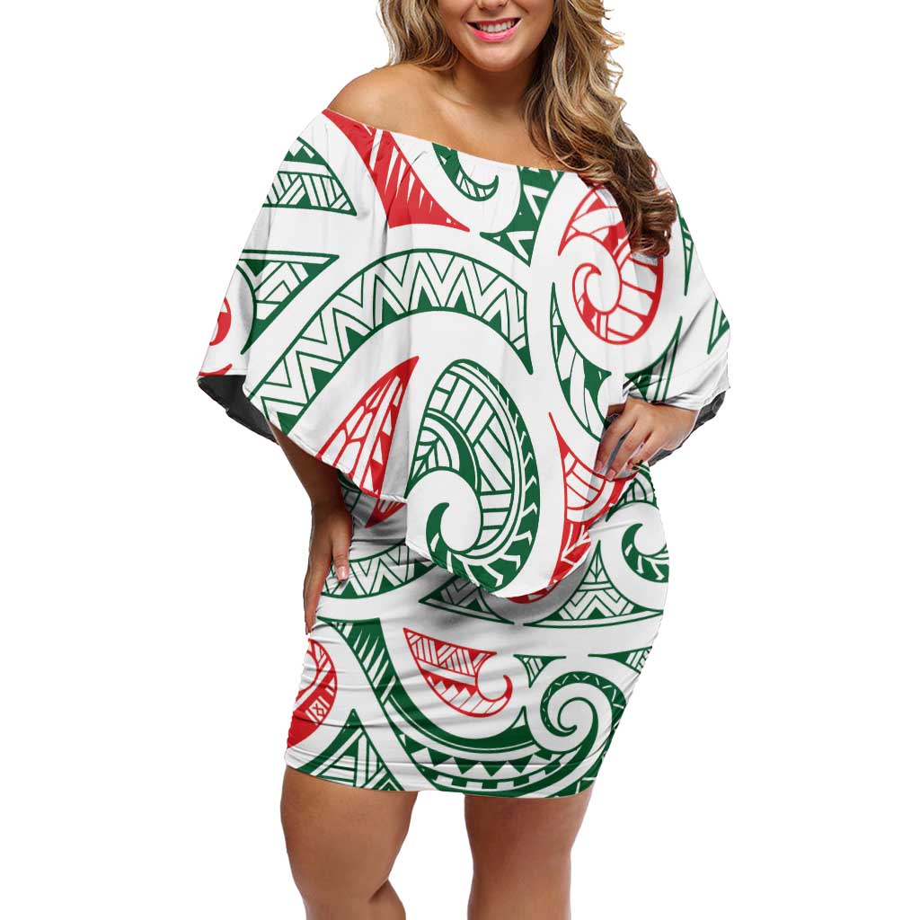New Zealand Kowhaiwhai Christmas Family Matching Off Shoulder Short Dress and Hawaiian Shirt Traditional Maori Koru Pattern - Polynesian Pride