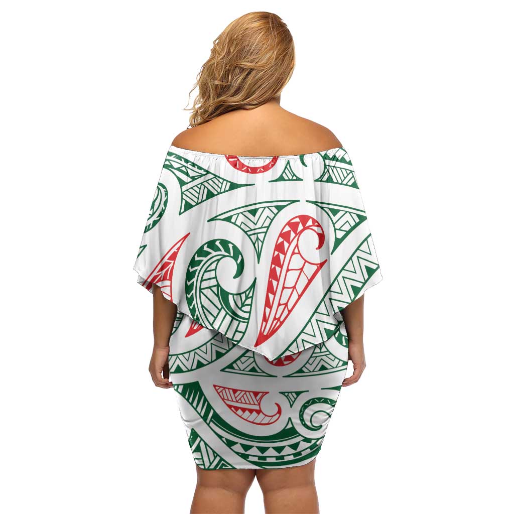 New Zealand Kowhaiwhai Christmas Family Matching Off Shoulder Short Dress and Hawaiian Shirt Traditional Maori Koru Pattern - Polynesian Pride