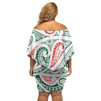 New Zealand Kowhaiwhai Christmas Family Matching Off Shoulder Short Dress and Hawaiian Shirt Traditional Maori Koru Pattern - Polynesian Pride
