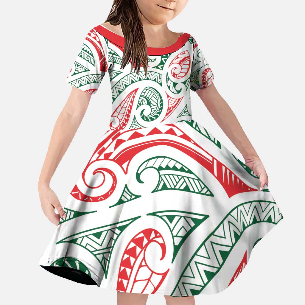 New Zealand Kowhaiwhai Christmas Family Matching Short Sleeve Bodycon Dress and Hawaiian Shirt Traditional Maori Koru Pattern - Polynesian Pride