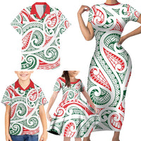 New Zealand Kowhaiwhai Christmas Family Matching Short Sleeve Bodycon Dress and Hawaiian Shirt Traditional Maori Koru Pattern - Polynesian Pride