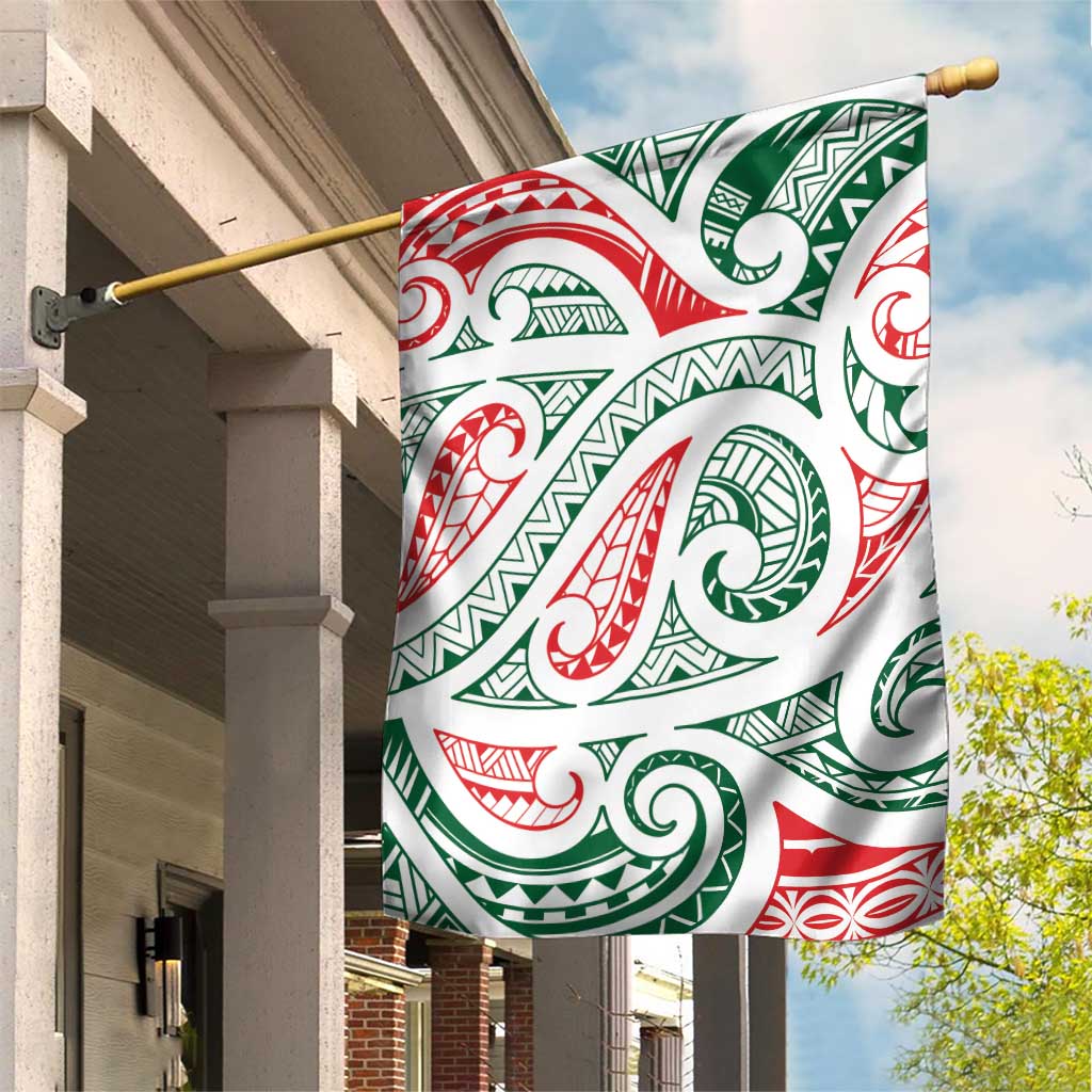 New Zealand Kowhaiwhai Christmas Garden Flag Traditional Maori Koru Pattern - Polynesian Pride