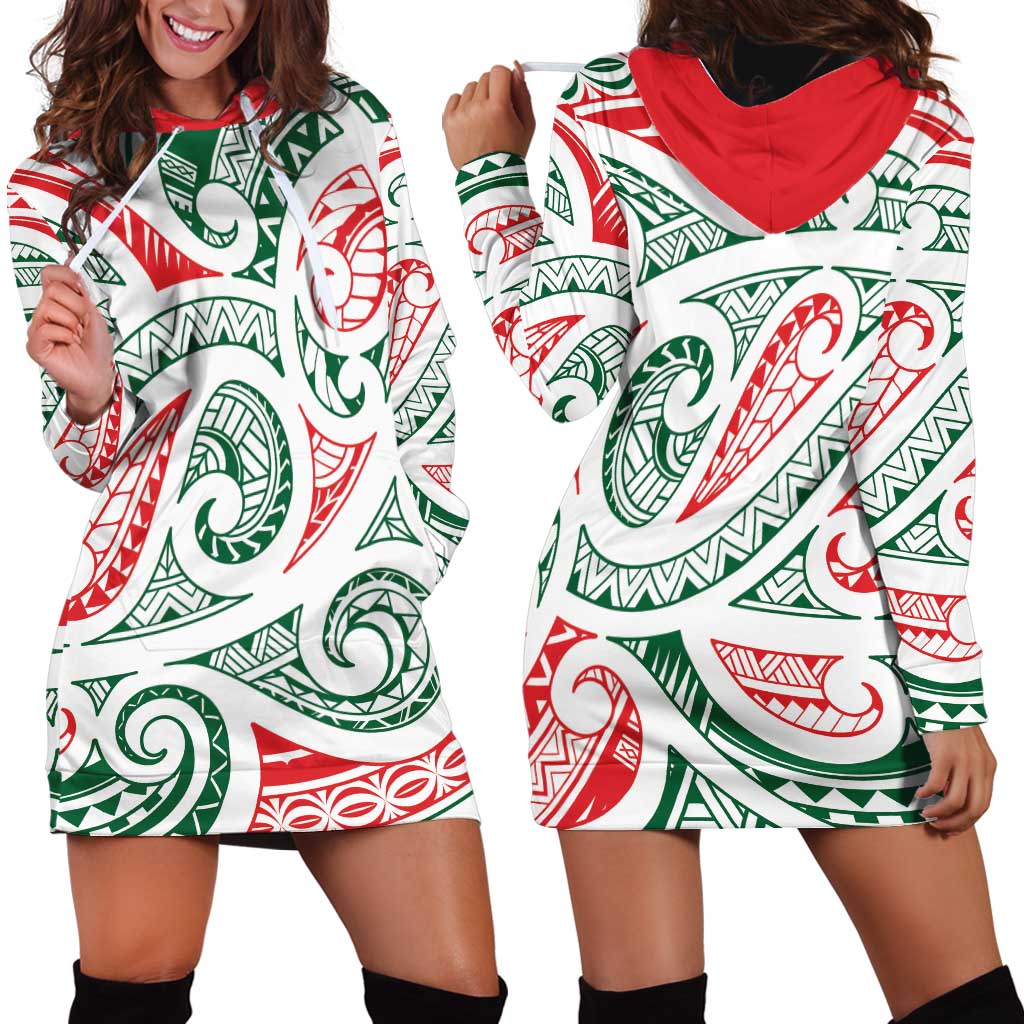New Zealand Kowhaiwhai Christmas Hoodie Dress Traditional Maori Koru Pattern - Polynesian Pride