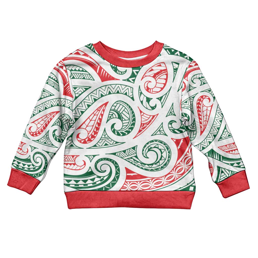 New Zealand Kowhaiwhai Christmas Kid Ugly Christmas Sweater Traditional Maori Koru Pattern - Polynesian Pride