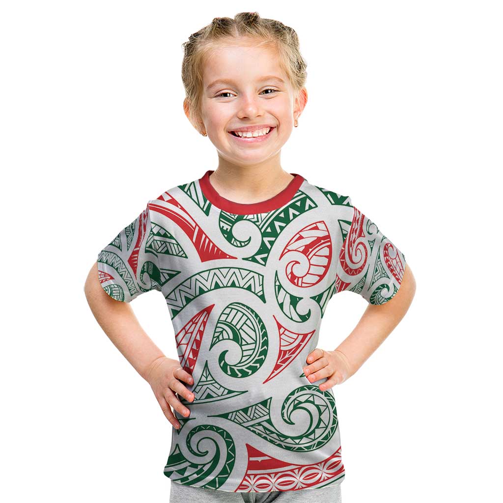 New Zealand Kowhaiwhai Christmas Kid T Shirt Traditional Maori Koru Pattern - Polynesian Pride