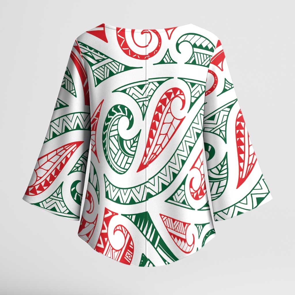 New Zealand Kowhaiwhai Christmas Kimono Sleeve Blouse Traditional Maori Koru Pattern - Polynesian Pride