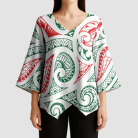 New Zealand Kowhaiwhai Christmas Kimono Sleeve Blouse Traditional Maori Koru Pattern - Polynesian Pride