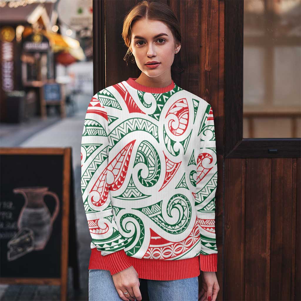 New Zealand Kowhaiwhai Christmas Ugly Christmas Sweater Traditional Maori Koru Pattern - Polynesian Pride