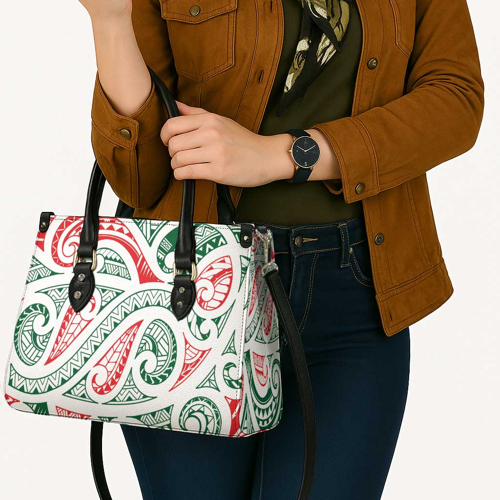 New Zealand Kowhaiwhai Christmas Leather Bag Traditional Maori Koru Pattern - Polynesian Pride