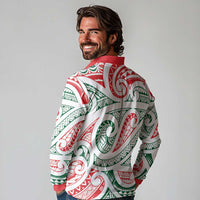 New Zealand Kowhaiwhai Christmas Long Sleeve Polo Shirt Traditional Maori Koru Pattern - Polynesian Pride
